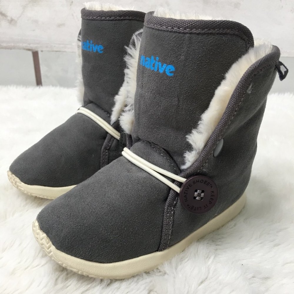 Native Kids Toddler Gray AP Luna Shearling Suede Boots Size 8